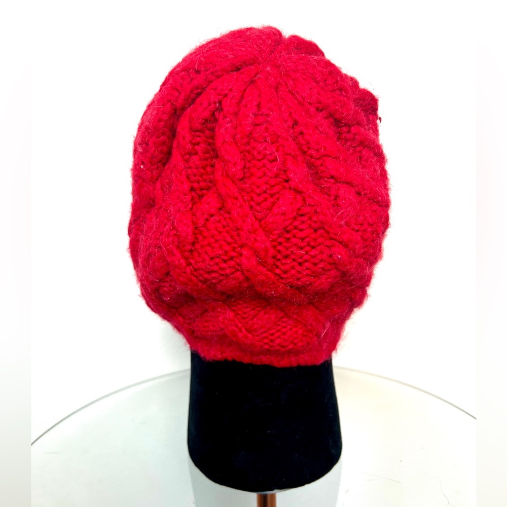 Wool Beanie in vibrant Red, Wooden Ships Cable Knit. Unisex, one size fits all.